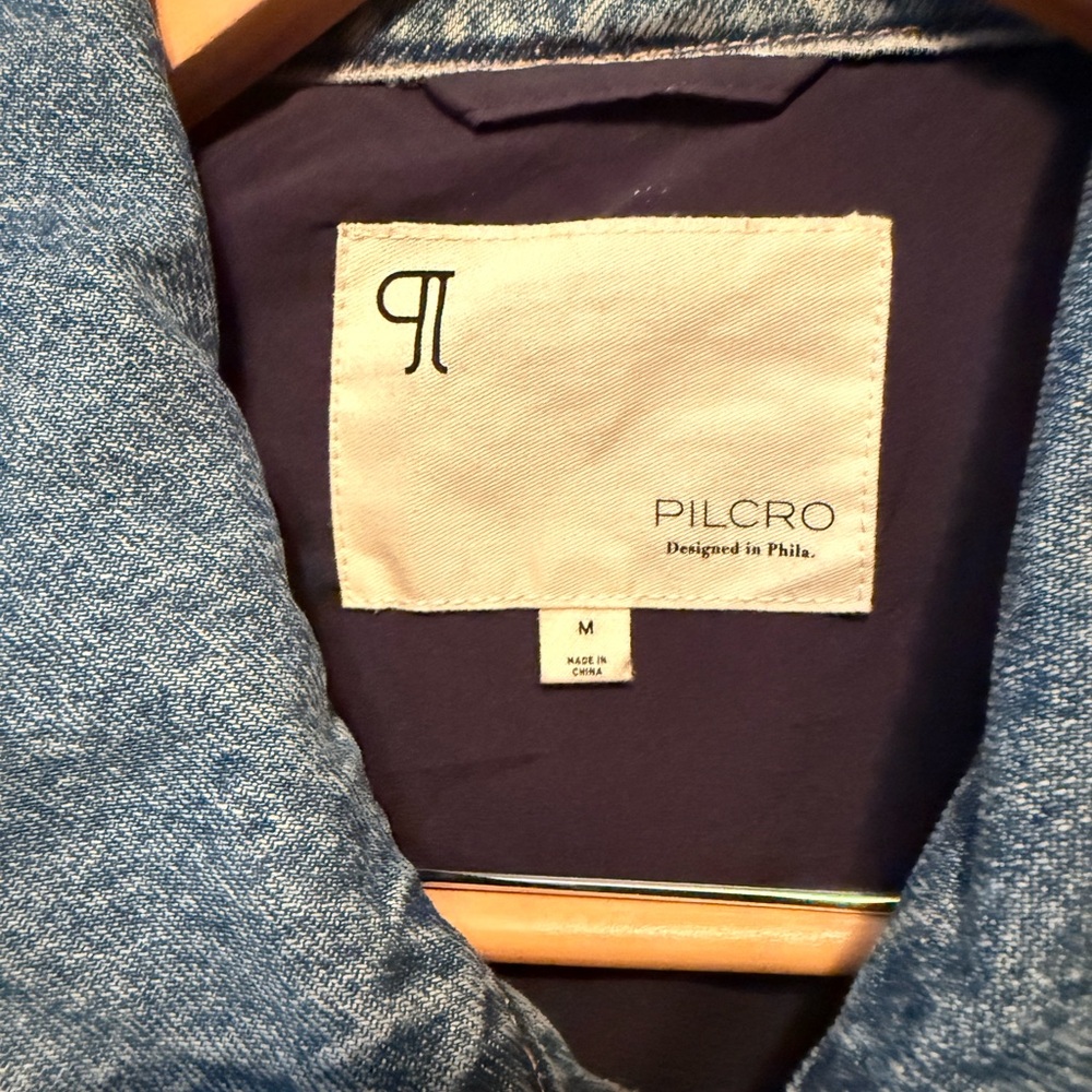 Pilcro Plaid Wool-Blend Shirt Jacket in Rust and Navy with Denim Trim - Picture 2 of 4